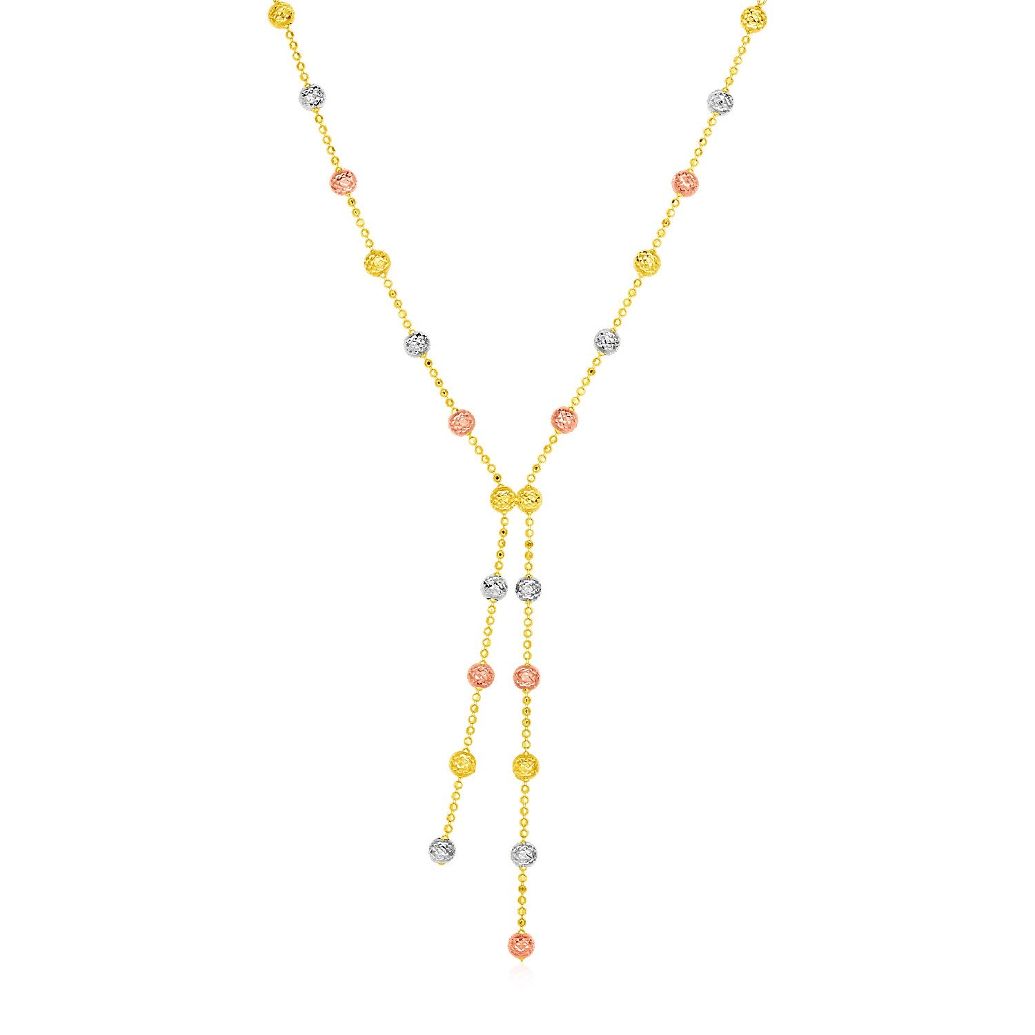 14k Tri Color Gold Lariat Style Station Necklace