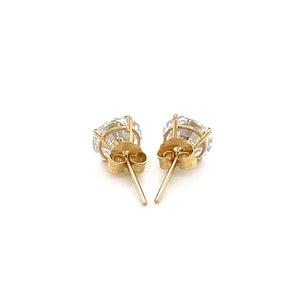 14k Yellow Gold Stud Earrings with White Hue Faceted Cubic Zirconia