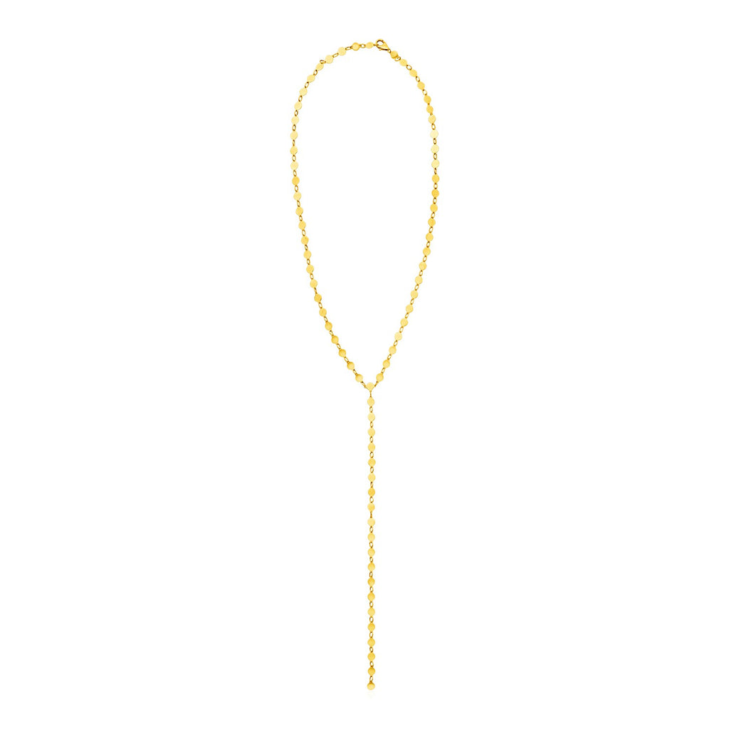 14k Yellow Gold 17 inch Lariat Necklace with Polished Circles