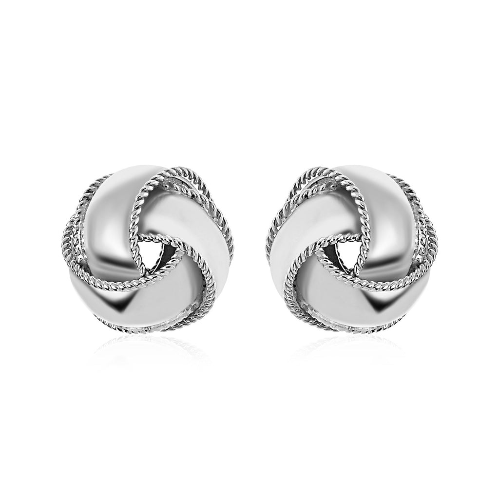 Textured and Polished Love Knot Earrings in Sterling Silver