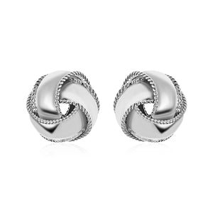 Textured and Polished Love Knot Earrings in Sterling Silver