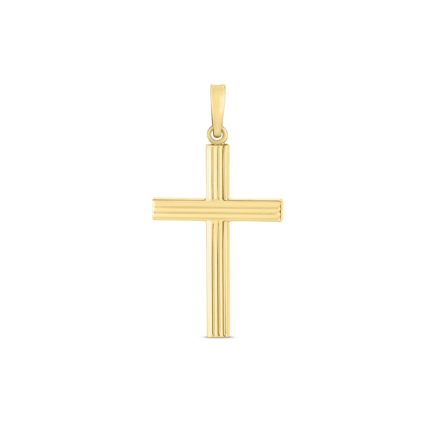 14k Yellow Gold High Polish Ribber Cross Pendant