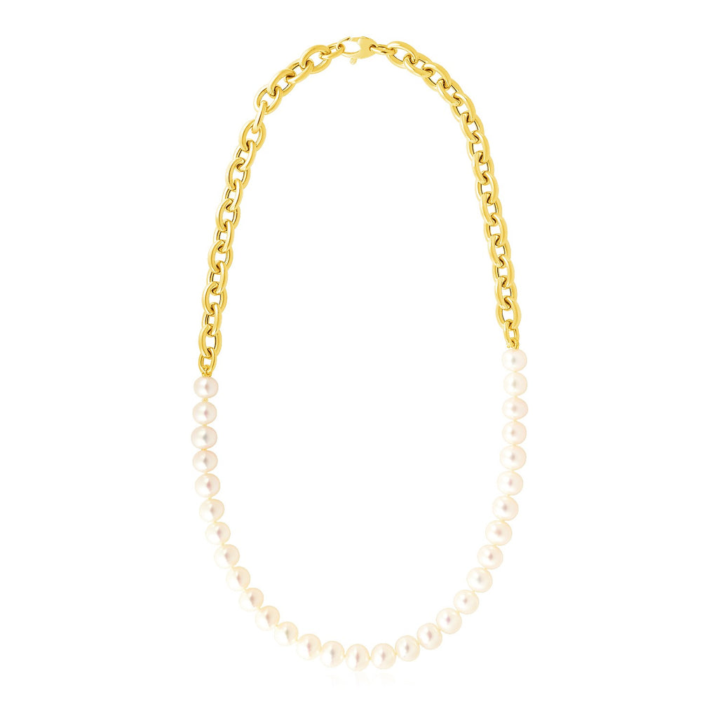 14k Yellow Gold Oval Chain Necklace with Pearls