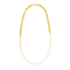 14k Yellow Gold Oval Chain Necklace with Pearls