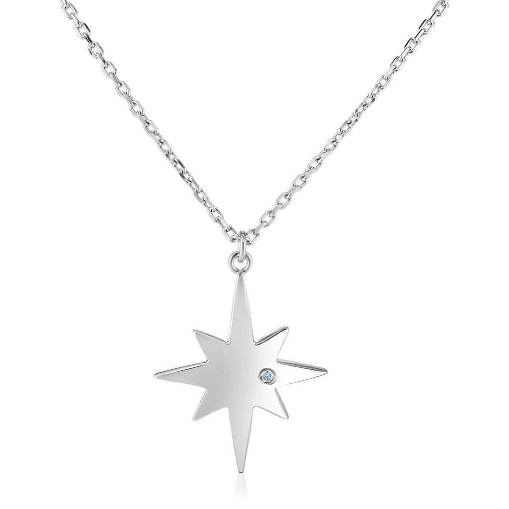 Sterling Silver 18 inch Necklace with Polished Star with Diamond