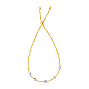 14k Two-Tone Gold Textured Round Bead Lariat Chain Bracelet