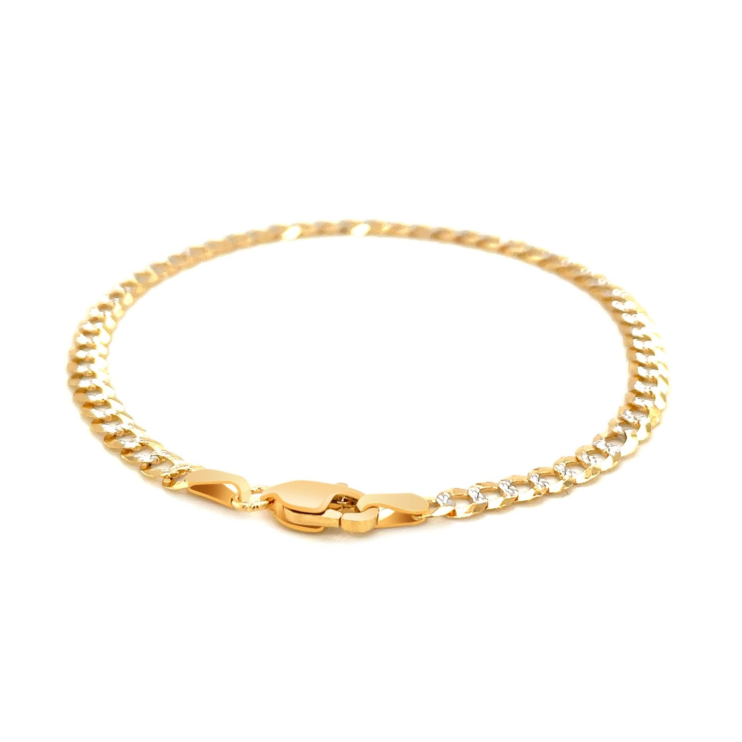 3.6mm 14k Two Tone Gold Pave Curb Bracelet