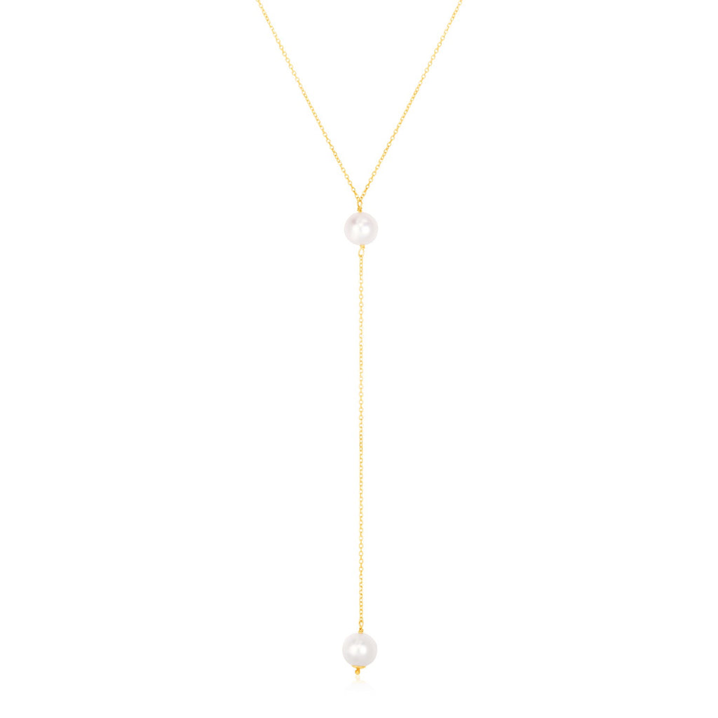 14k Yellow Gold Lariat Necklace with Pearls