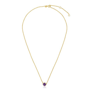 14k Yellow Gold 17 inch Necklace with Round Amethyst