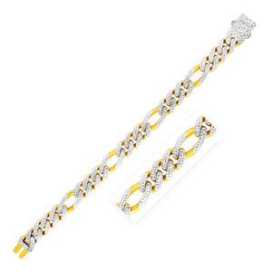 Modern Lite Figaro with White Pave Chain in 14K Yellow Gold (11.5mm)