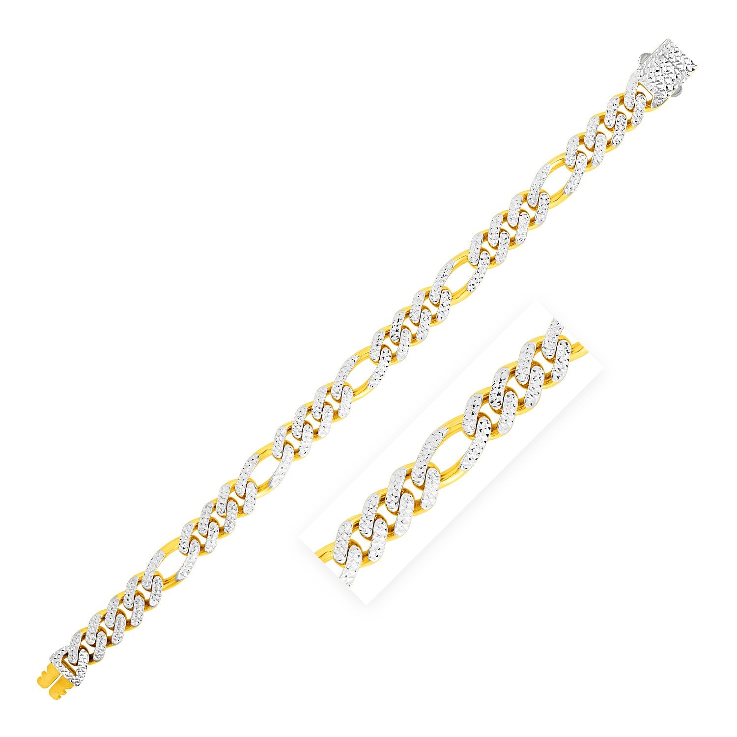 Modern Lite Figaro with White Pave Bracelet in 14K Yellow Gold (9.5mm)