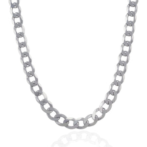 Rhodium Plated 13.6mm Sterling Silver Curb Style Chain