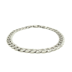 Rhodium Plated 7.2mm Sterling Silver Curb Style Bracelet