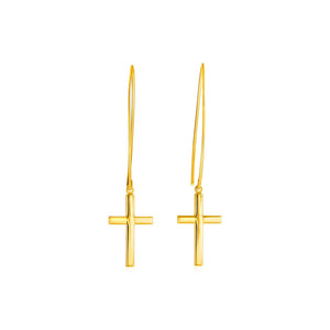 14k Yellow Gold Dangle Cross Earrings