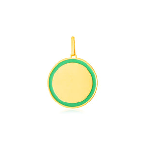 14k Yellow Gold and Green Enamel Circle Pendant