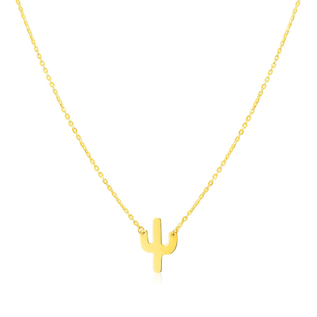 14K Yellow Gold Necklace with Cactus