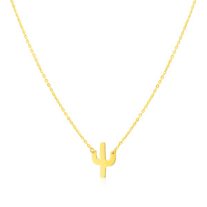 14K Yellow Gold Necklace with Cactus