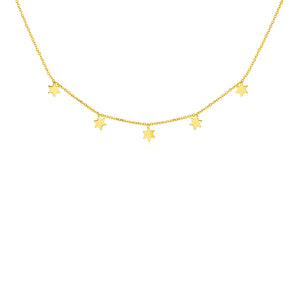 14k Yellow Gold Necklace with Six Pointed Stars