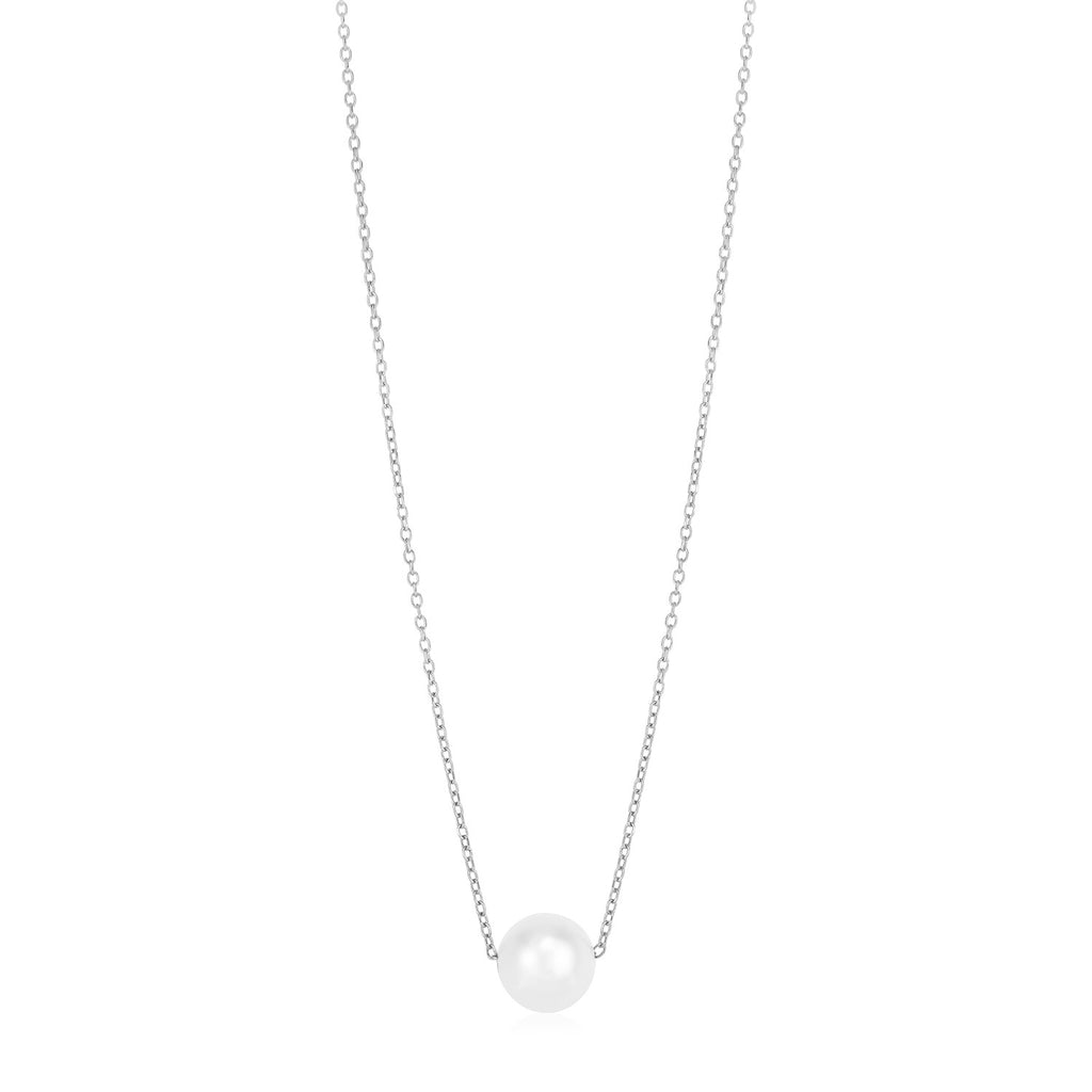 14k White Gold Pearl Solitaire Necklace