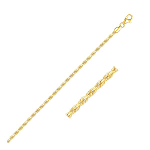 2.5mm 10k Yellow Gold Solid Diamond Cut Rope Bracelet