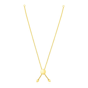 14k Yellow Gold 8 inch Adjustable Friendship Bracelet Chain with Disc Slide