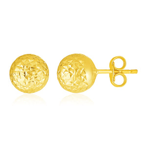 14k Yellow Gold Ball Earrings with Crystal Cut Texture