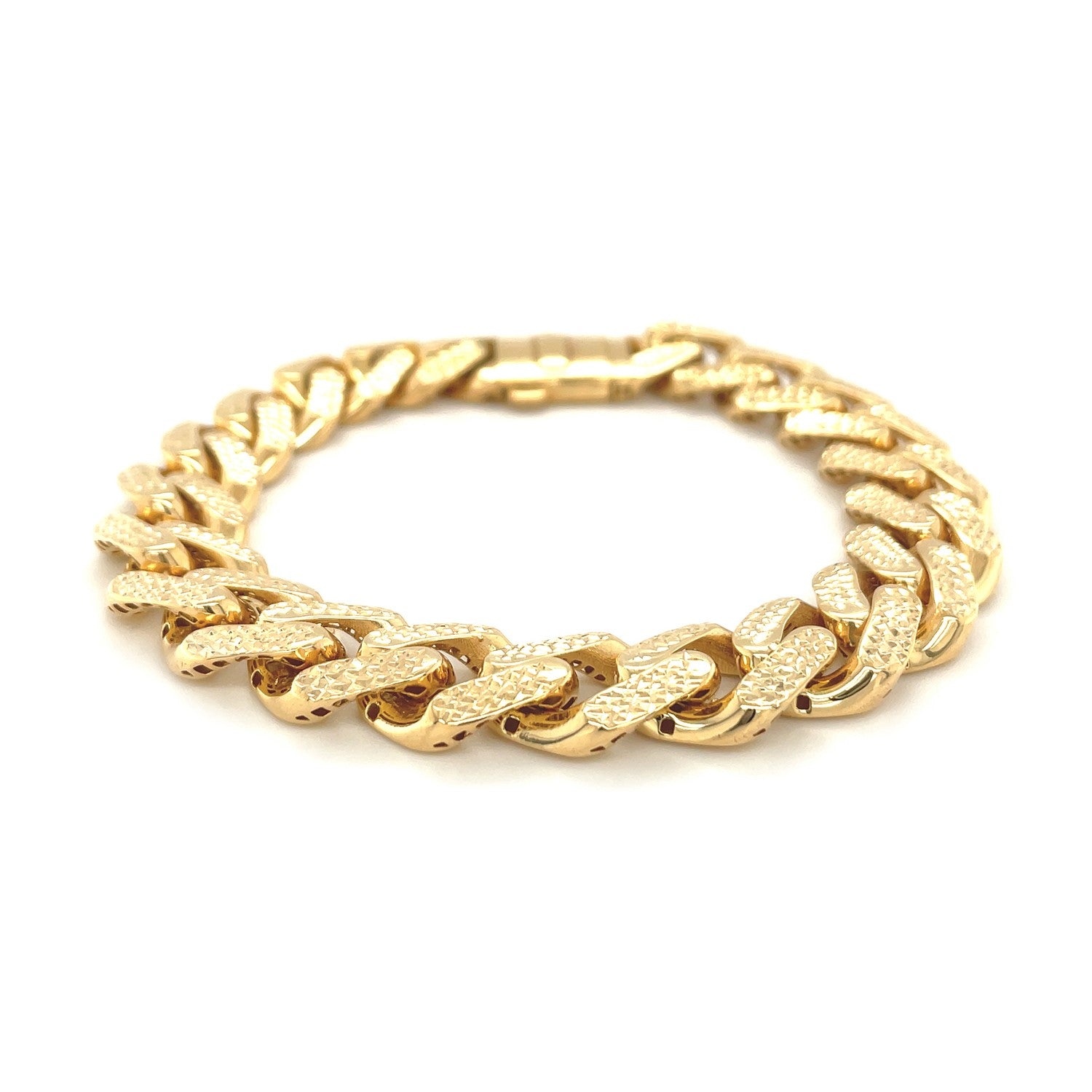 14k Yellow Gold Textured Wide Curb Chain Bracelet