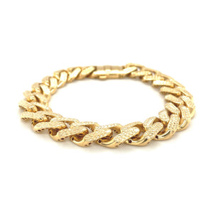 14k Yellow Gold Textured Wide Curb Chain Bracelet