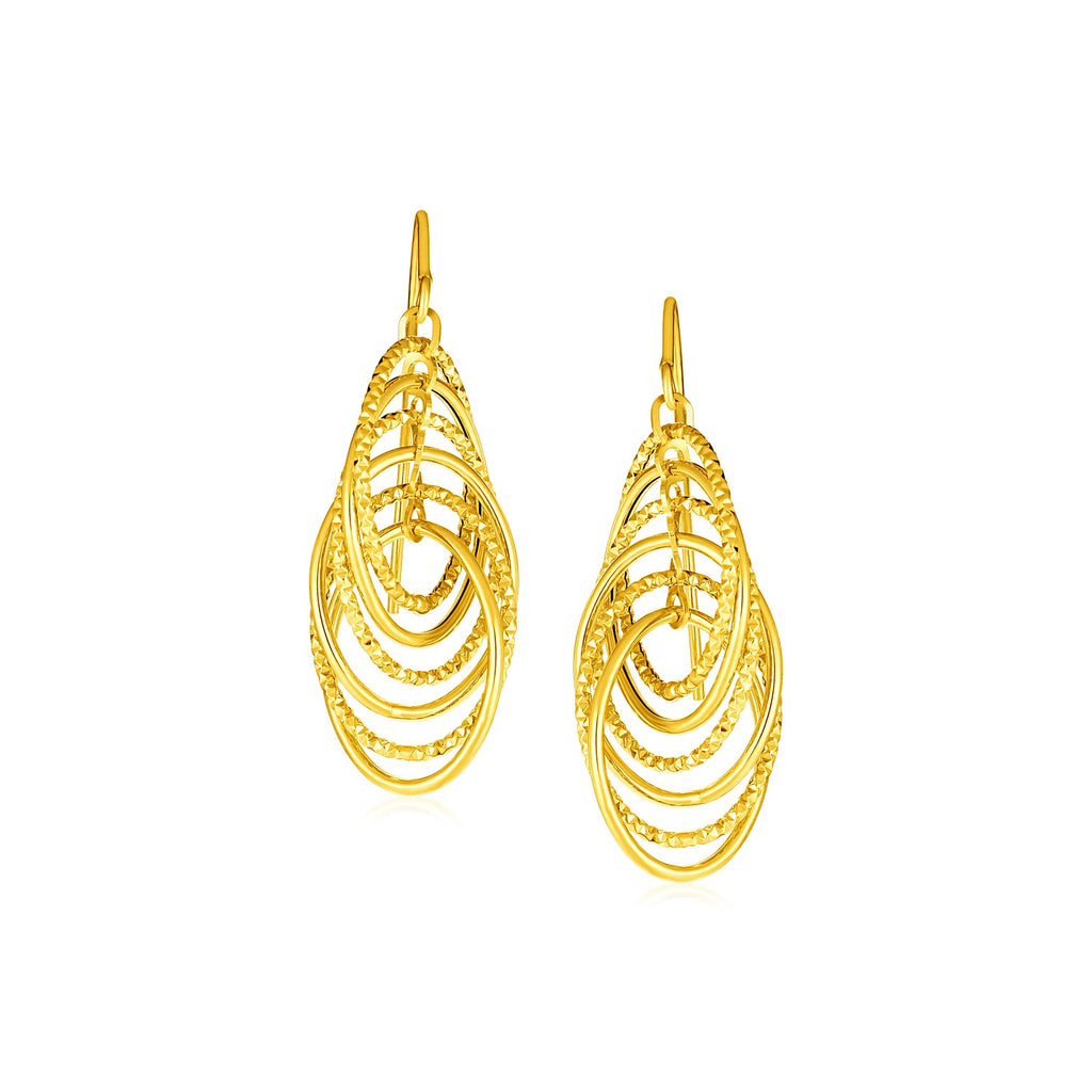 14k Yellow Gold Post Earrings with Graduated Spiral Dangles