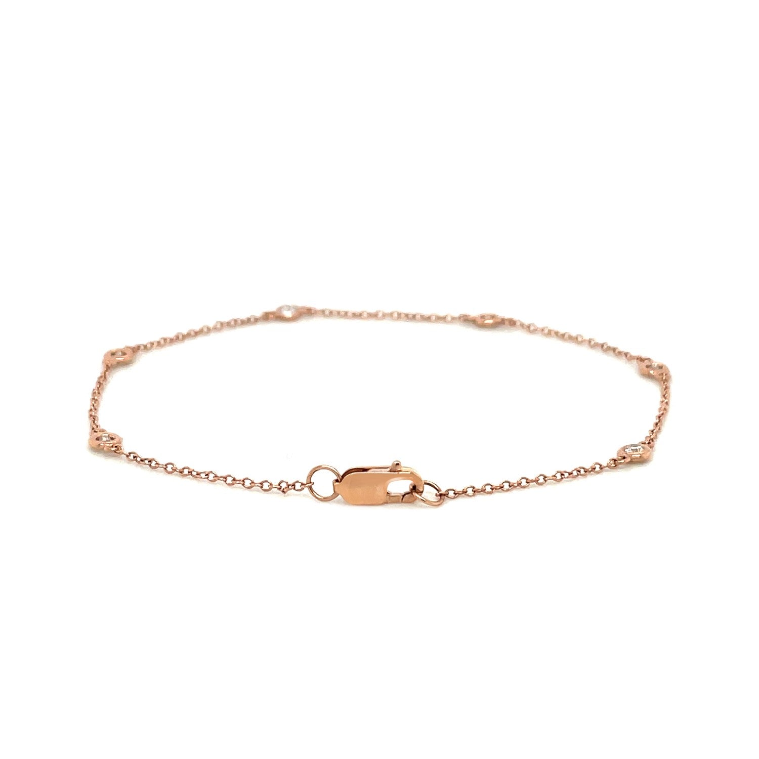 14k Rose Gold 7 inch Bracelet with Diamond Stations