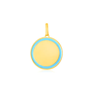 14k Yellow Gold and Blue Enamel Circle Pendant