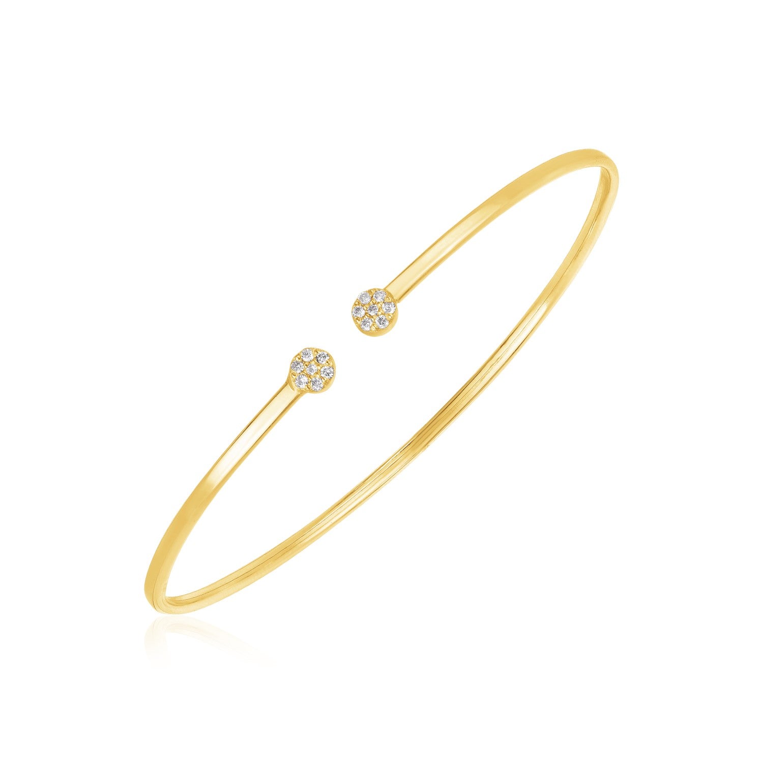 14k Yellow Gold High Polish Diamond Cluster Bangle (2mm)