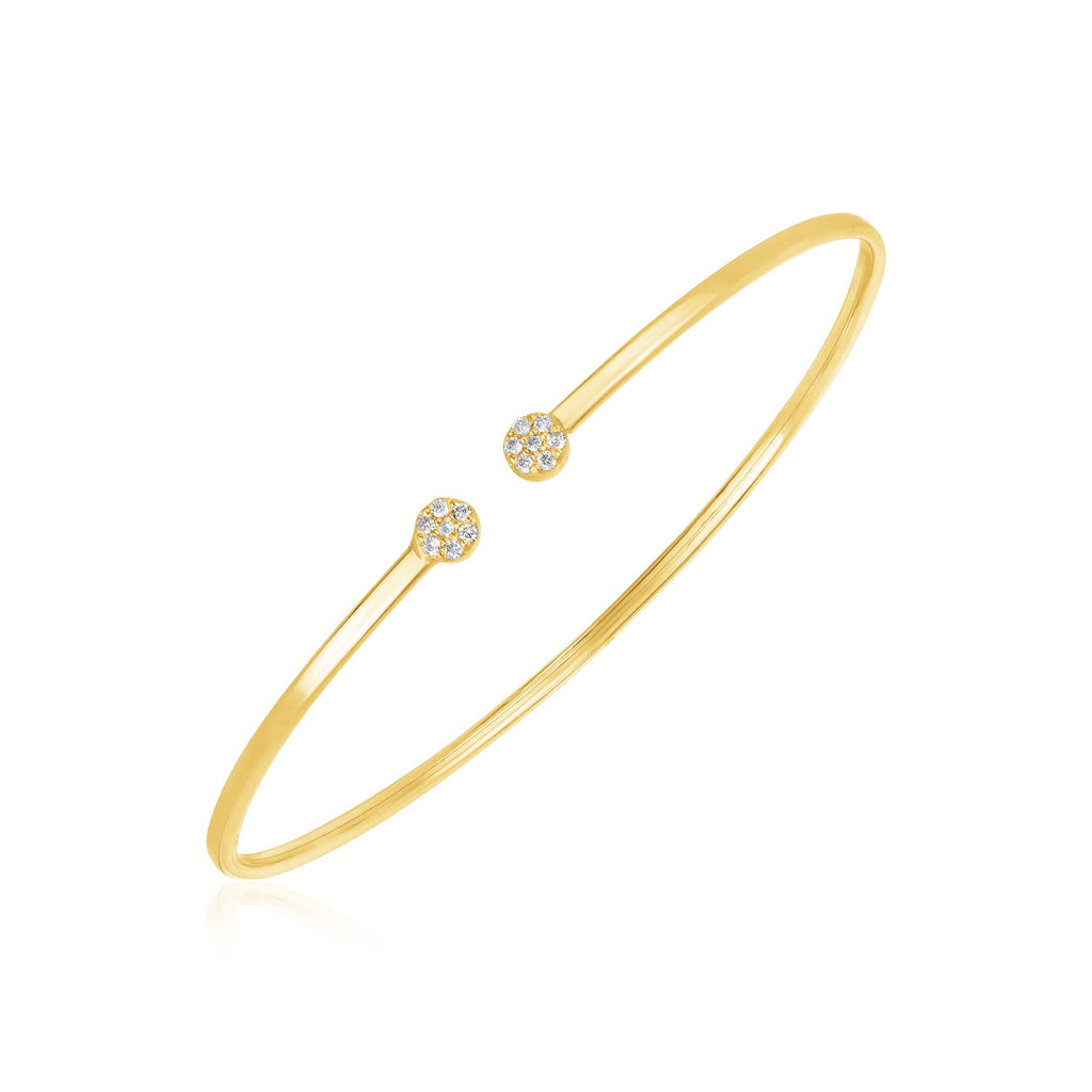 14k Yellow Gold High Polish Diamond Cluster Bangle (2mm)