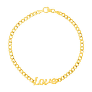 14k Yellow Gold 7 inch Curb Chain Love Bracelet