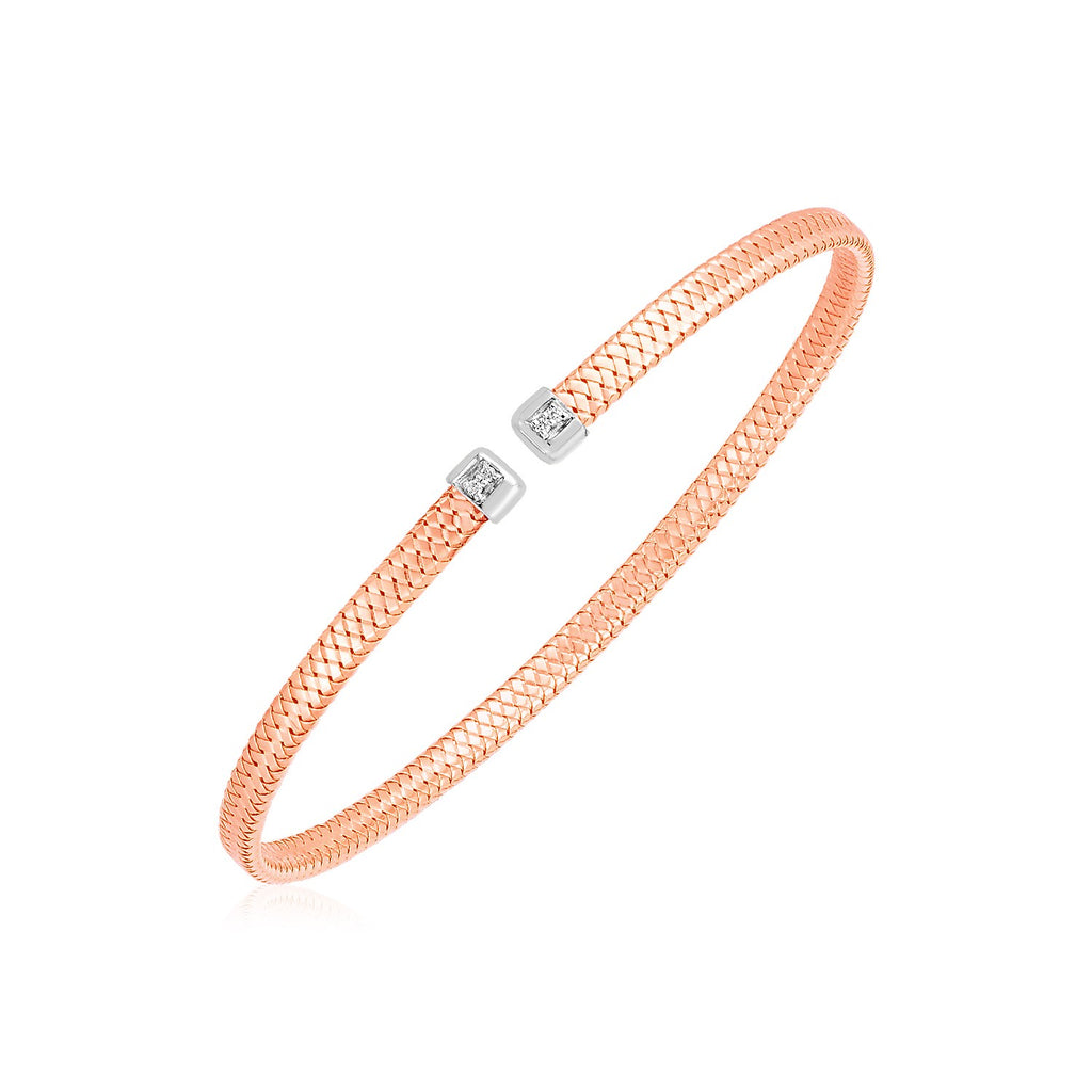 14k Rose Gold Woven Cuff Bangle with Diamonds