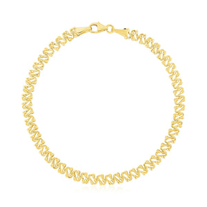 14k Yellow Gold High Polish Textured Fancy Chain Bracelet (4mm)