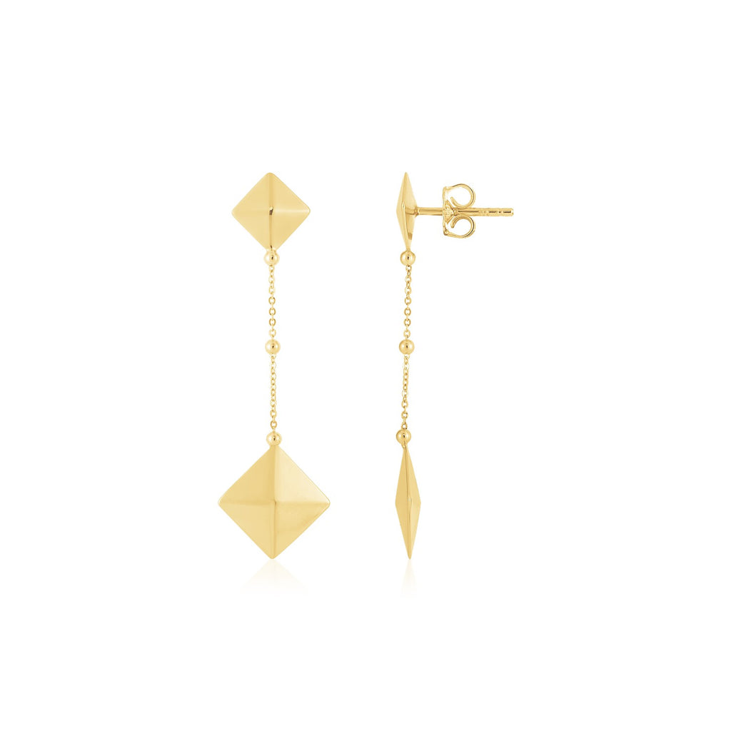 14K Yellow Gold High Polish Pyramid Drop Earrings