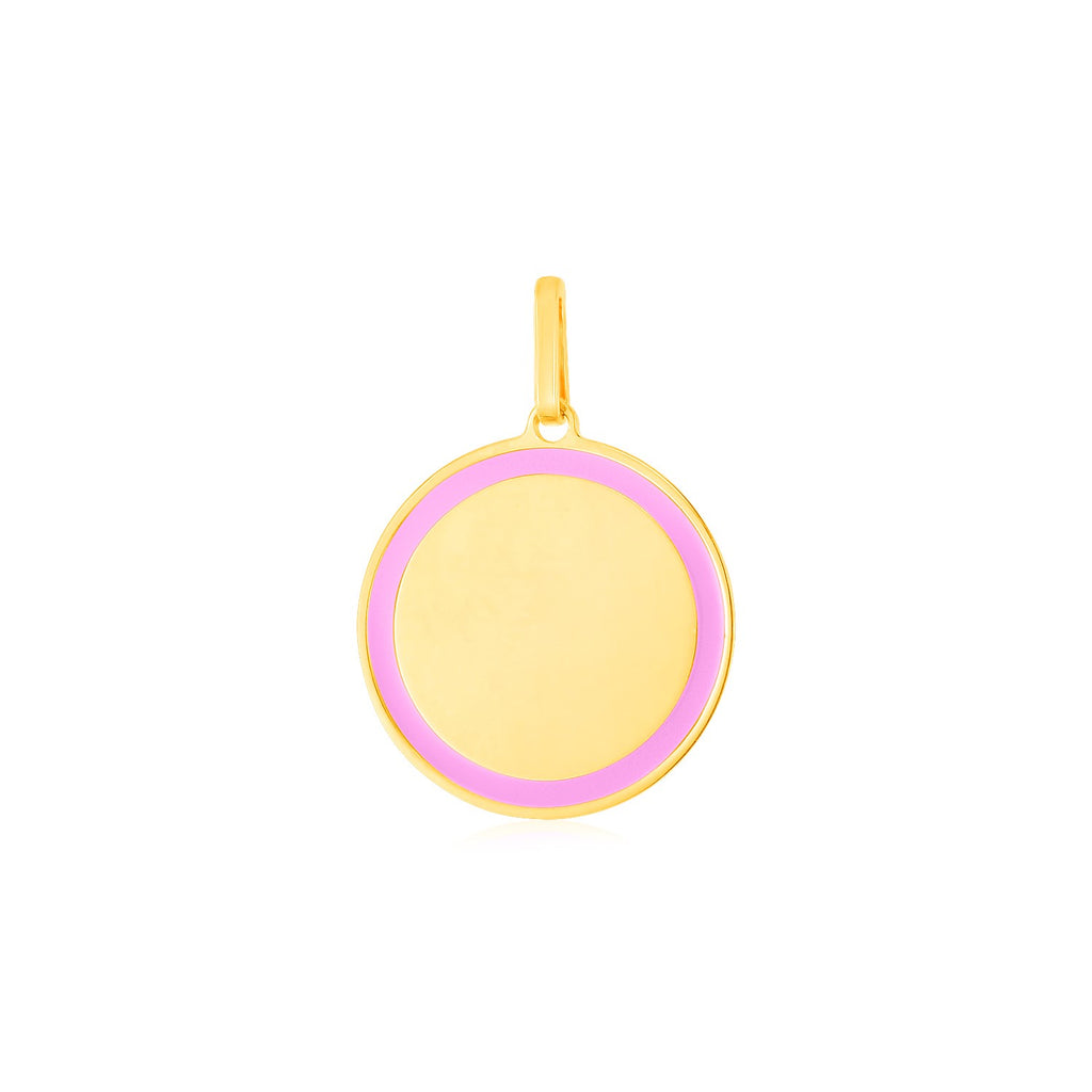 14k Yellow Gold and Pink Enamel Circle Pendant