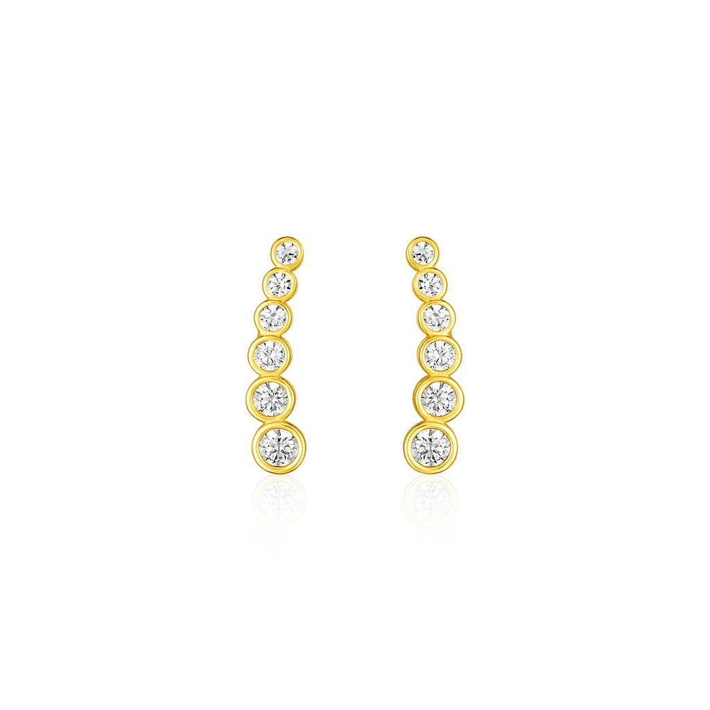 14k Yellow Gold Graduated Circles Climber Post Earrings with Cubic Zirconias