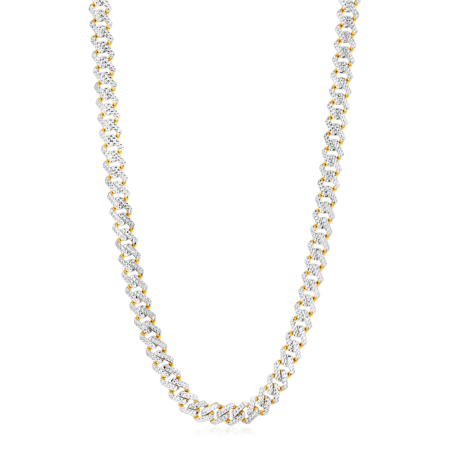 Modern Lite Edge Chain with White Pave in 14k Two Tone Gold (9.5mm)