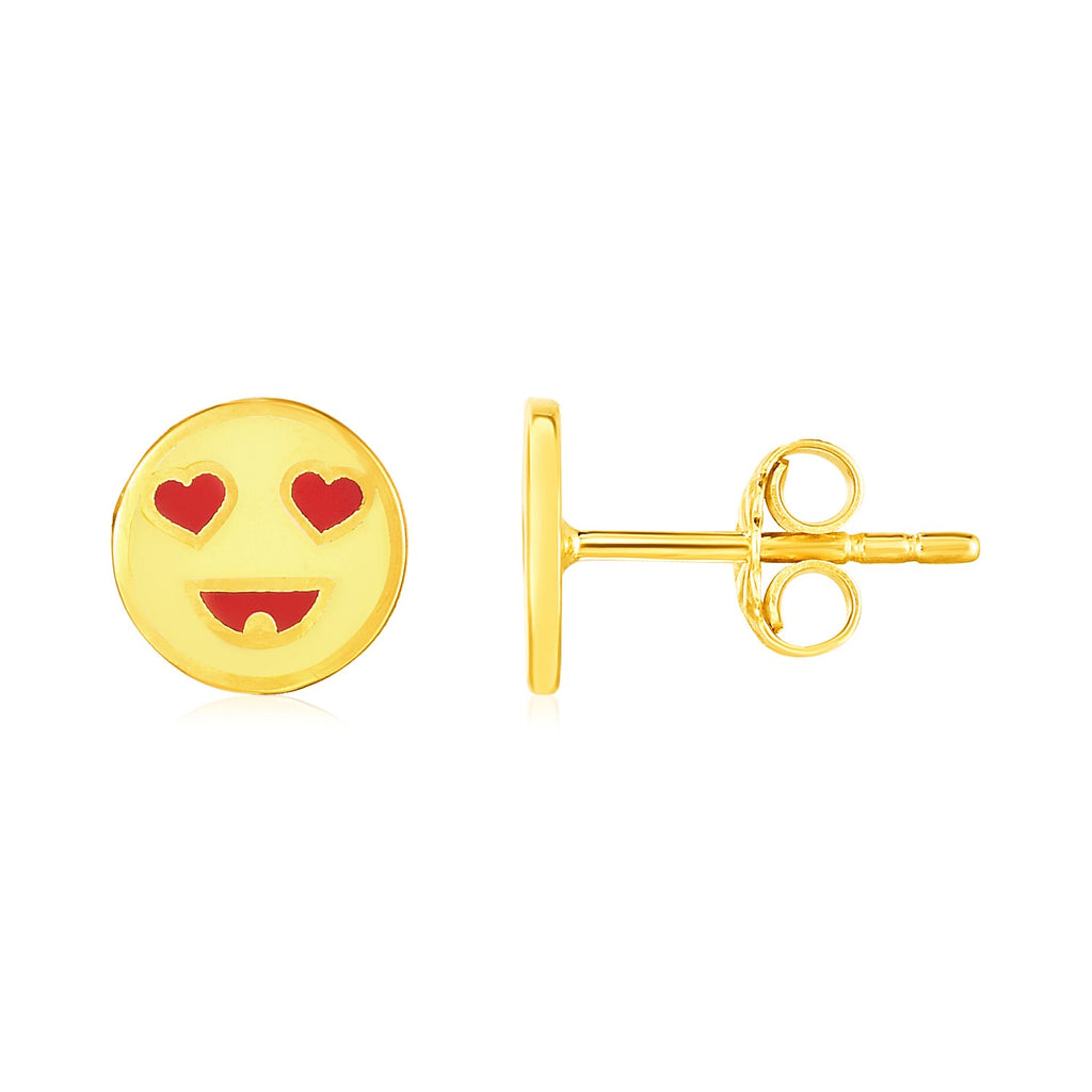 14k Yellow Gold and Enamel Heart Eyes Emoji Stud Earrings