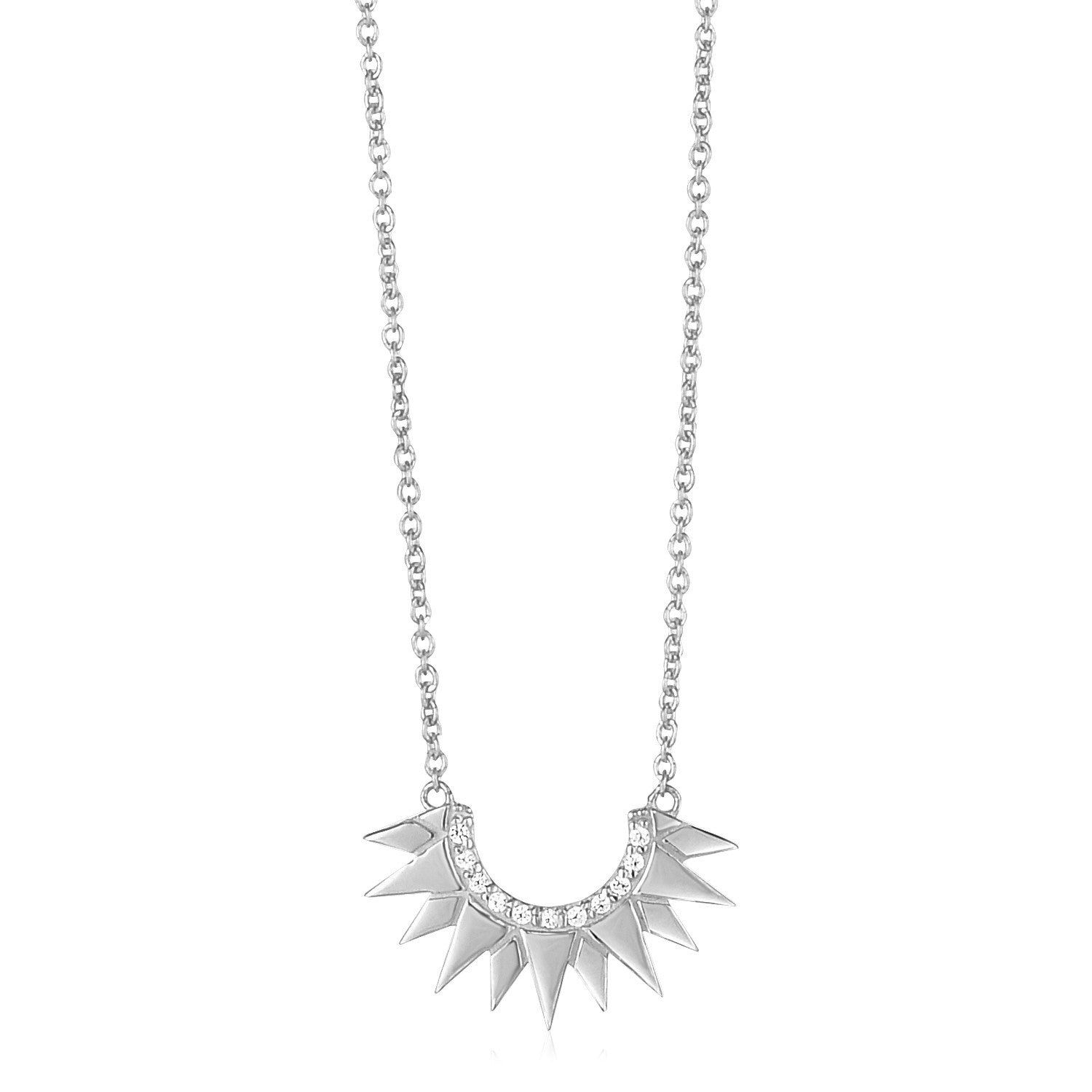 14k White Gold Sunburst Necklace with Diamonds