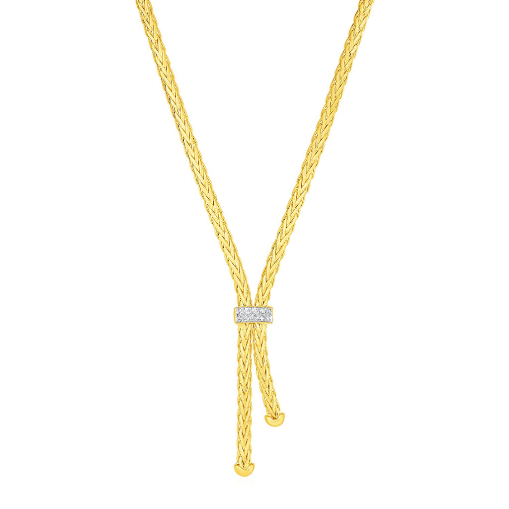 Woven Rope Lariat Necklace with Diamonds in 14k Yellow Gold