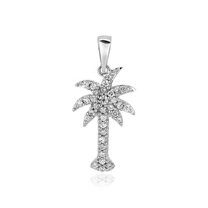 Sterling Silver Petite Palm Tree Pendant with Cubic Zirconias