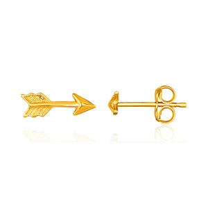 14k Yellow Gold Single Post Earring with Textured Arrow