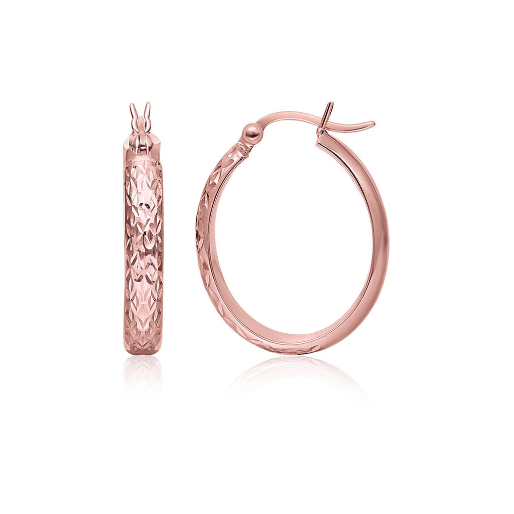 14k Rose Gold Hammered Oval Hoop Earrings