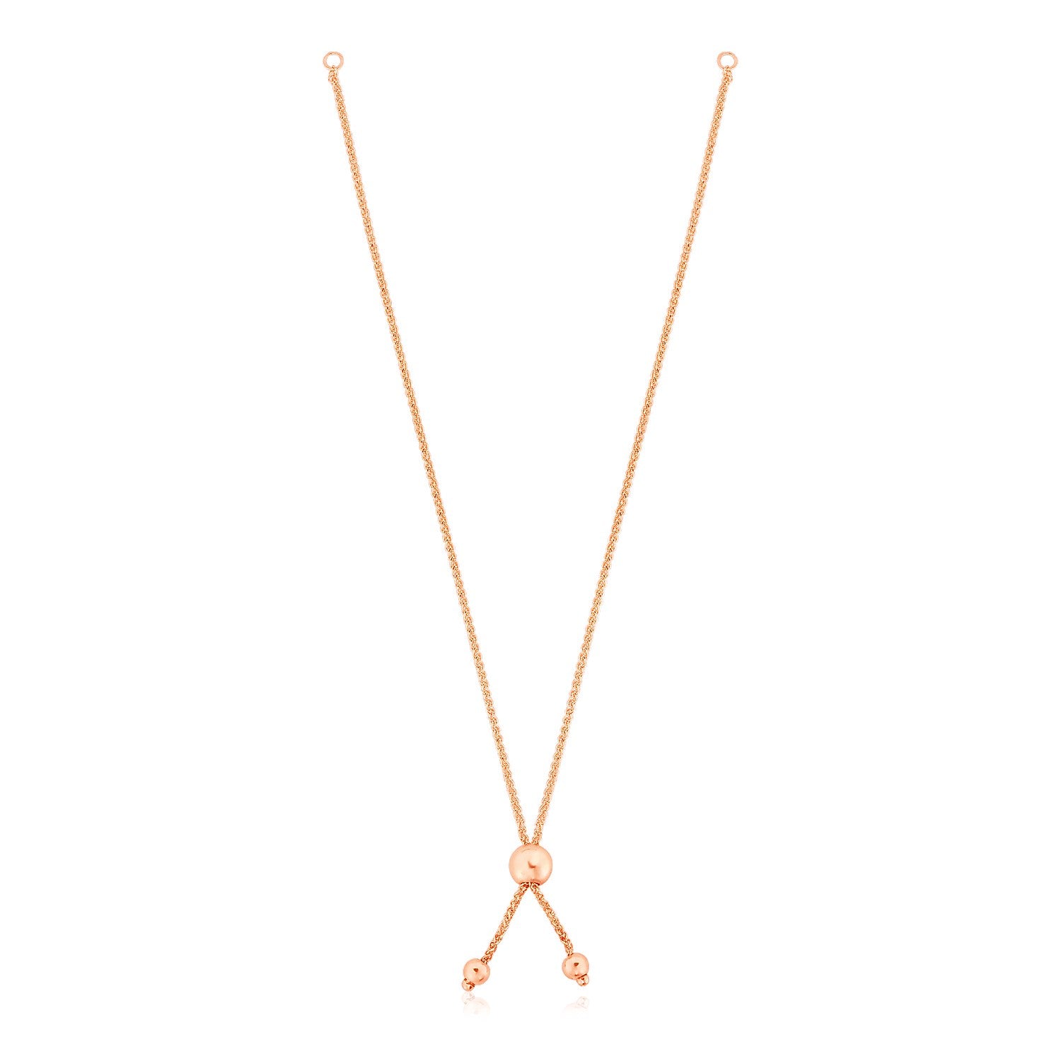 10k Rose Gold 8 inch Adjustable Friendship Bracelet Chain with Ball Slide