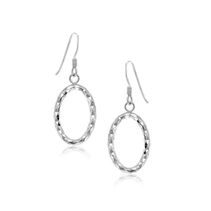 Sterling Silver Open Oval Drop Earrings with Textured Design