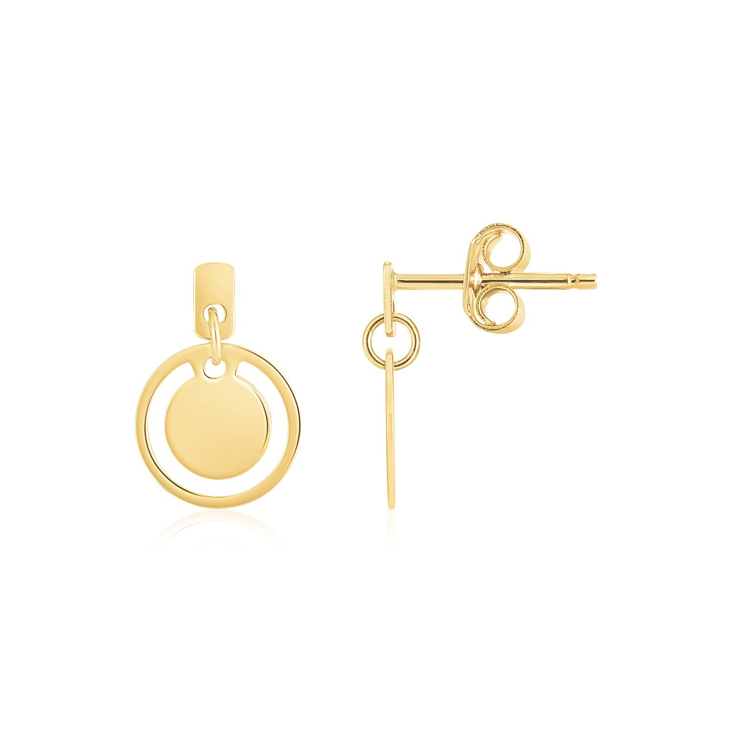 14K Yellow Gold Circle Drop Earrings