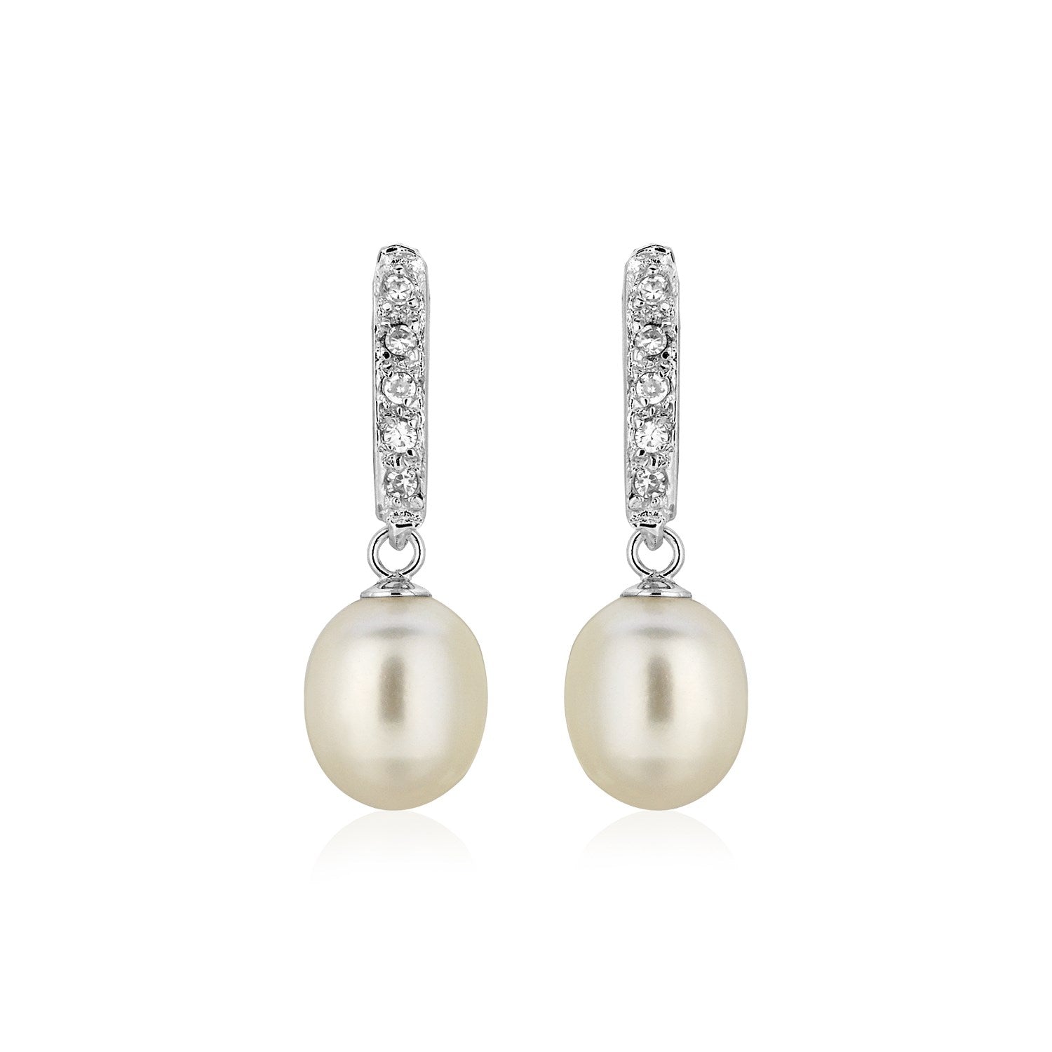 Sterling Silver Earrings with Freshwater Pearls and Cubic Zirconias